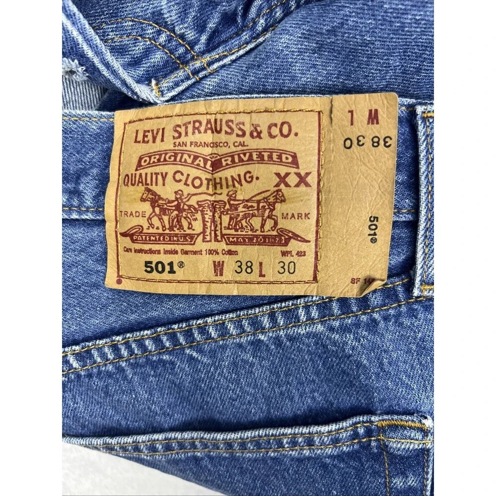 Levi’s 501 Jeans Mens 38x30 Blue Button Fly Straight Leg WPL 423 Vintage Denim